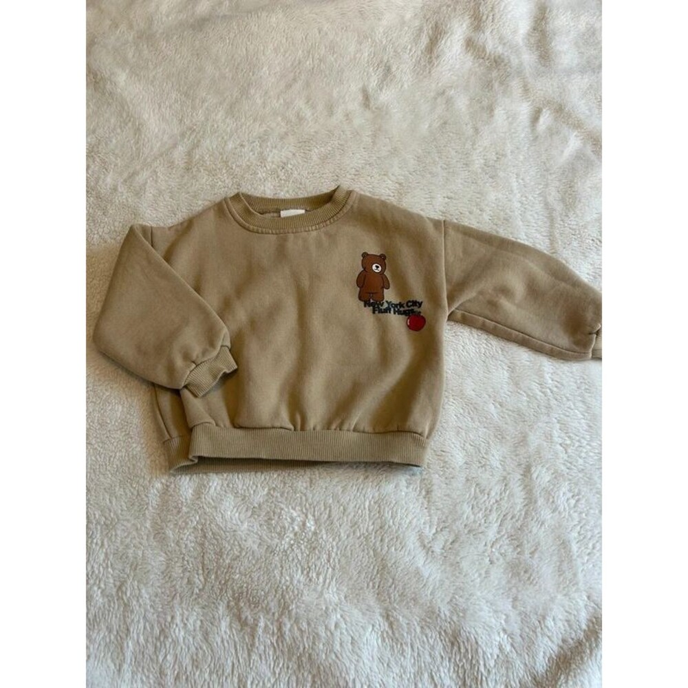 Zara 18M Beige Teddy Bear New York Graphic Crew Neck Sweatshirt